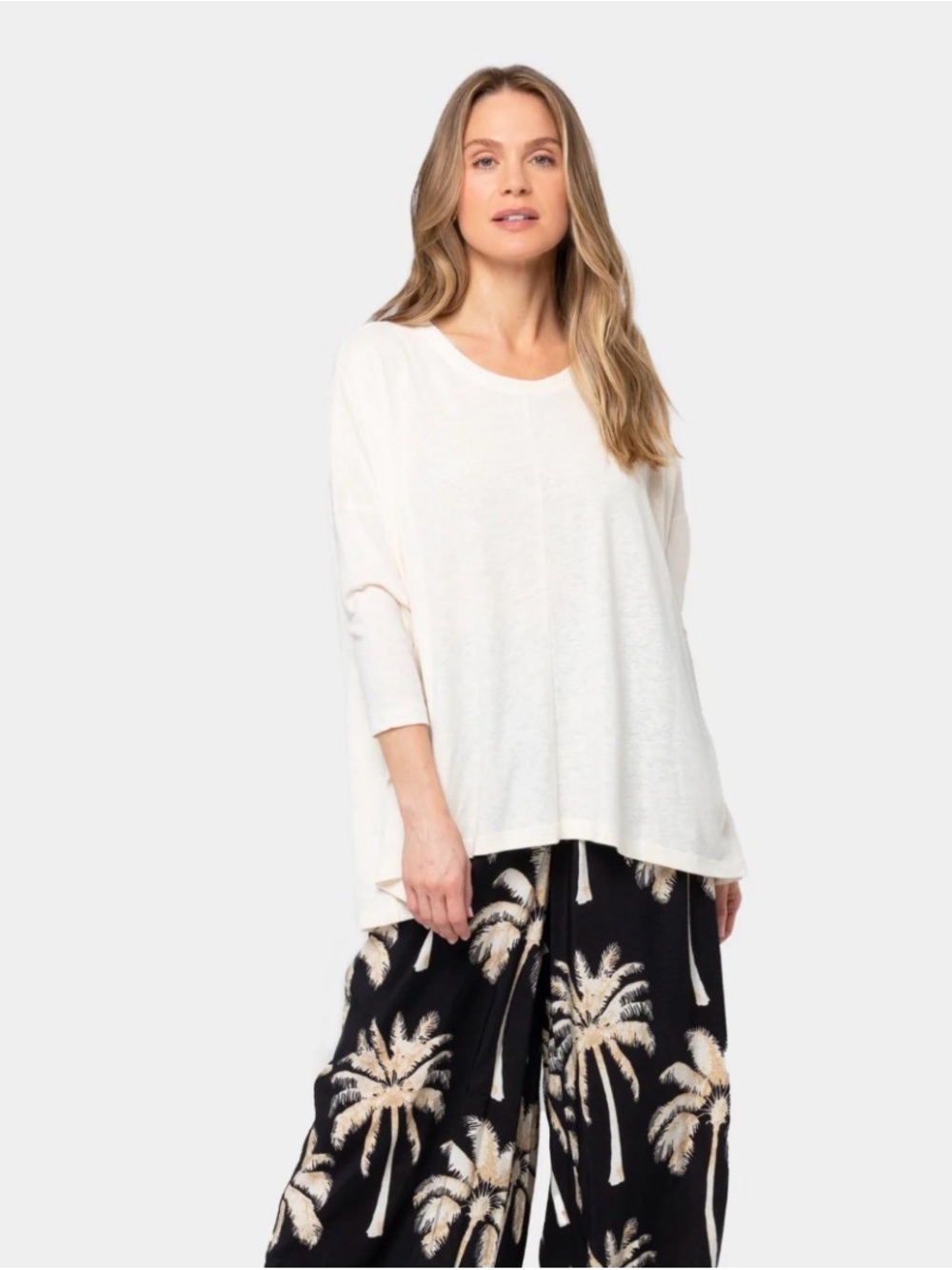 Peace Love World White Oversized Scoop Neck quarter length sleeves
